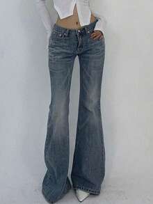 Teen Girl High Waist Flare Jeans With Slant Pockets