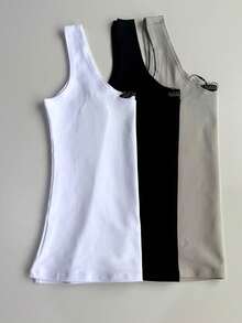 Kit Of 3 Stylish Women's Tank Tops, Blogger-Style, End-Of-Year Premium Gift, Christmas Outfit, Gym Outfit. - 黑色,白色和灰色 - 查看 1