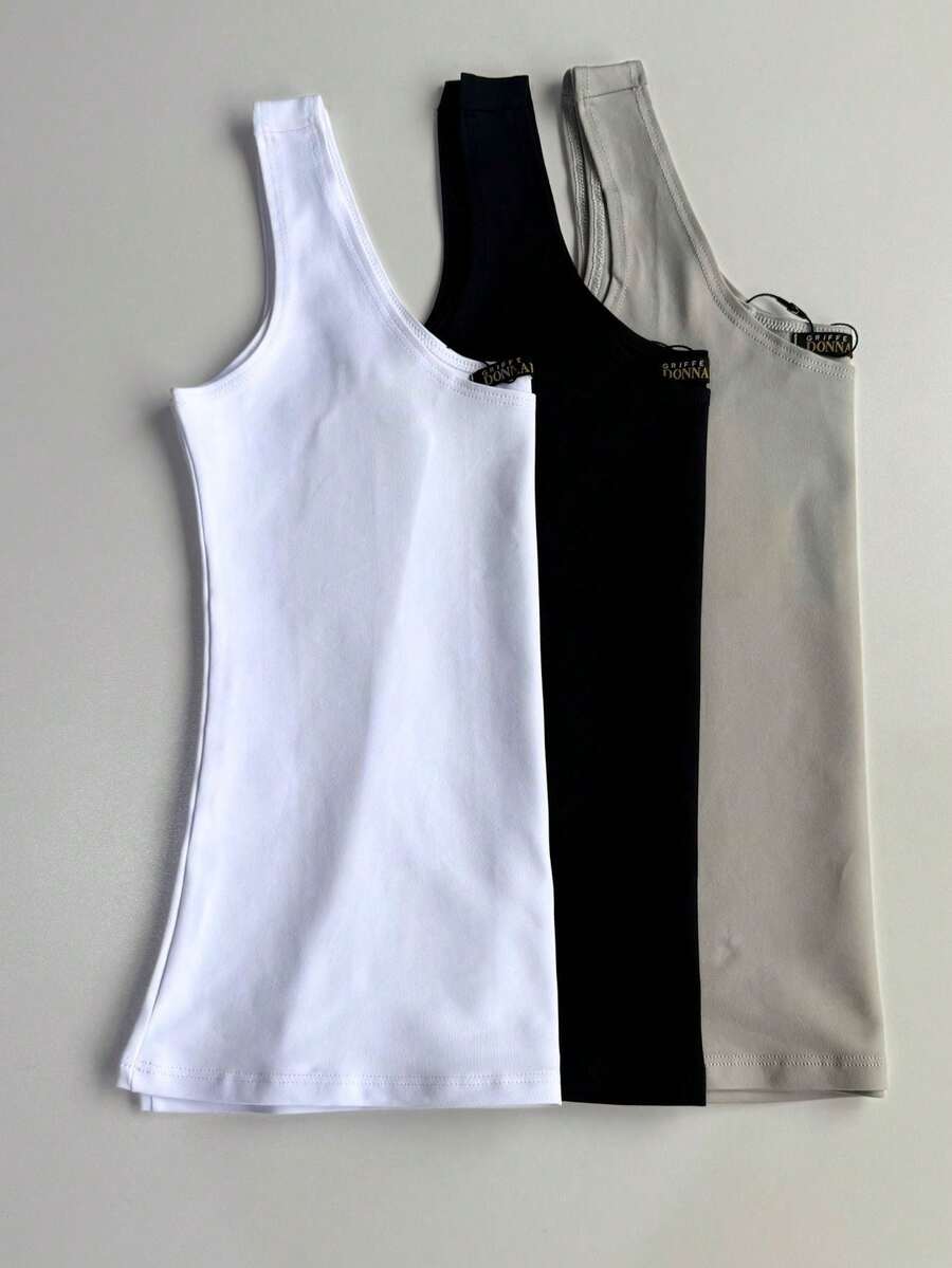 Kit Of 3 Stylish Women's Tank Tops, Blogger-Style, End-Of-Year Premium Gift, Christmas Outfit, Gym Outfit. - 黑色,白色和灰色 - 查看 1
