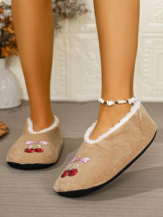 Women's Butterfly Print Soft Bottom Winter House Slippers, Pink Plus Size, Quiet Indoor Warm Comfortable Home Slippers