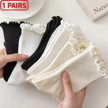 1/3/6 đôi tất nữ cổ cao đến giữa bắp chân, màu đen trắng, thoáng khí, kiểu dáng tối giản, đa năng, thích hợp cho mùa xuân và mùa thu. - Nhiều màu - Xem 1