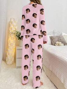 Customized Women's Fleece Pajama Set, Can Print Any Pattern, Personalized Pajamas With Photos, Funny Customized Images, Comfortable Sleepwear. Suitable For Holiday Gifts, Birthdays, Presents, Personalized, Colorful, Cute, Witty, Unique, Exclusive Gift, Ideal Boyfriend/Girlfriend Gift, Suitable For Boyfriend, Girlfriend, Family, Friends, Elders, Fashionable For Autumn, Holiday Parties, Thick Flannel Loungewear