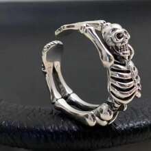 1 pieza Anillo abierto con diseño de calavera y esqueleto estilo retro, anillo a juego con todo para hombres de estilo punk oscuro - estilo calavera - Ver 5