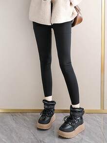 Women's Winter New Thick-Soled Snow Boots, Women's Thermal Lined Thickened Leather Boots, Waterproof And Non-Slip Sneakers - Black - View 3