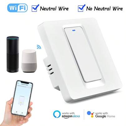 Chevolink Wif 小按钮智能开关 U 型支架白色壁灯开关，兼容零线和无零线（Ndudes Capadto AC220-240V-Wors With Alera And Tya Smart Life）