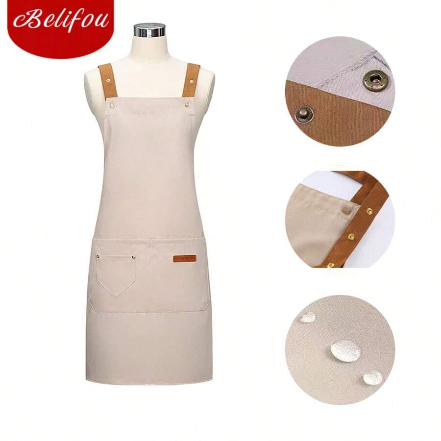 Belifou Adjustable Waterproof PVC Apron With Large Pockets 68*78CM - Milky - View 1