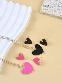 3 Pendientes y collares con forma de corazón, de moda y sencillos, como regalo - Multicolor - Ver 2