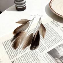 Retro Bohemian Tassel Earrings For Women, Elegant Vacation Personalized Feather Chain Dangle Earrings - Multicolor - View 8