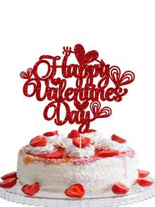 1 pezzo Decorazione per torta a forma di cuore rosso lucido, Topper per torta per San Valentino, Decorazione per feste di matrimonio a tema San Valentino - Rosso - Visualizzare 2