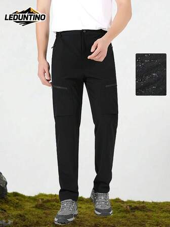 LEDUNTINO Men's Outdoor Casual Cargo Pants, Solid Color, Elastic Waistband With Button, Casual Trousers, Suitable For Outdoor Activities, Perfect Gift For Boyfriend