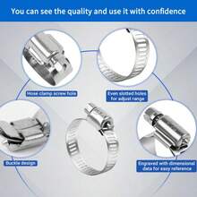 Kit di fascette stringitubo in acciaio inossidabile, set di fascette stringitubo in scatola, adatto per scopi di fissaggio come il fissaggio di tubi flessibili per tubazioni e tubi del carburante per autoveicoli - 50 pezzi/scatola - Visualizzare 5