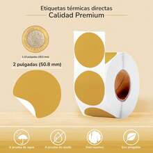Etiquetasérmicas Directas Circulares 2*2 PuLG., Precortadas, Sin BPAS, Resistentes al agua, aceite y rayones (rollo 750) (Café) - Rosa - Ver 2