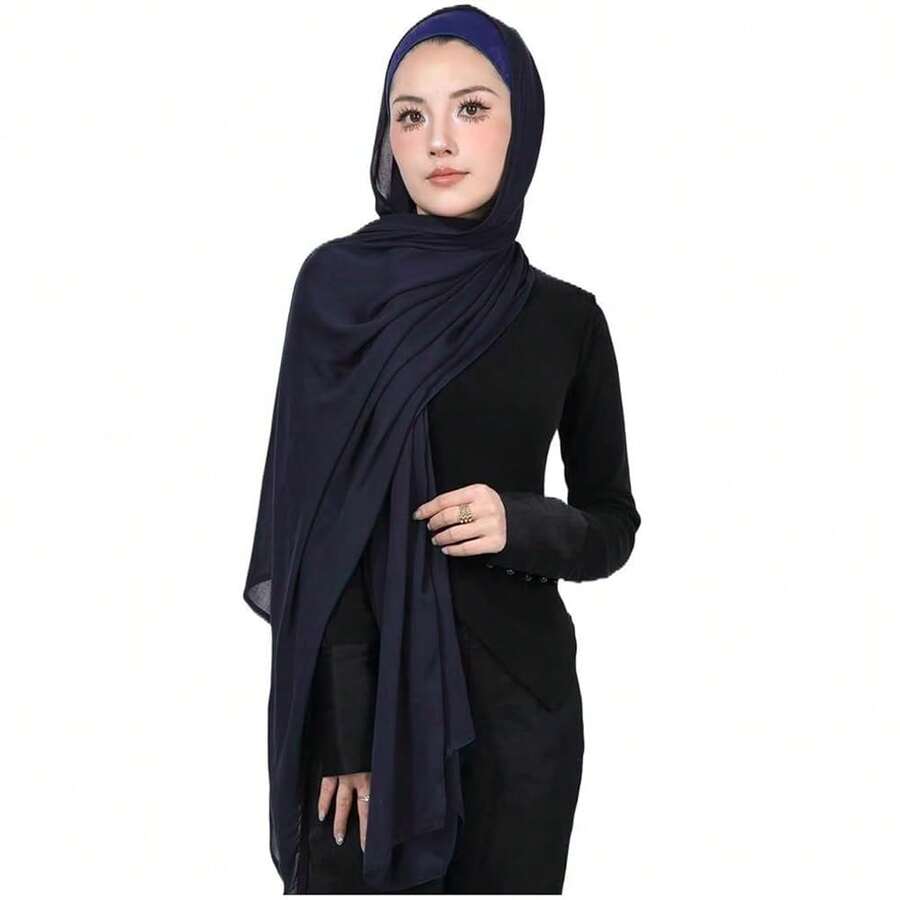 Modal Cotton Hijab Scarf For Women With Undercap Set,DarkBlue - Darkblue - View 1