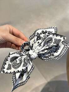 1pc Vintage Elegant Butterfly Claw Hair Clip With Bow Tie And Tassel, Suitable For Women And Girls, Paisley Boho Style Hair Accessory, Great For Vacation And Holiday Photos Accessories - 黑白 - 查看 3
