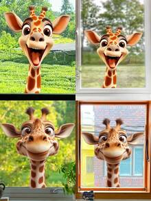 1pc Cartoon Giraffe Window Sticker - Realistic & Amusing Reusable Double-Sided Anti-Collision Giraffe Window Decal, Suitable For Living Room, Bedroom, Home Office, Sticker, Wall Decal, Vinyl Decal, Home Decor, Rama Decorative Sticker - Multicolor - View 5
