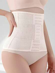 双层束腰带，透气腹部压缩瘦身腰封 - 杏色 - 查看 2