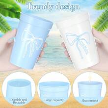 D24 Pack Bachelorette Party Plastic Cups Bulk Reusable Drinking Cups For Western Cowgirl Themed Bachelorette Parties Bridal Shower County Wedding Favor Plies Blue12oz Bow - Màu xanh lam - Xem 3