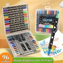 Set da 12/24/36/48 gessetti glitterati a doppia testina e doppio colore, marcatori fluorescenti, set di pennelli ad acquerello, versione standard, penne ad acquerello, set di pennarelli acrilici, regalo ideale per Natale, Capodanno e San Valentino, apri una nuova esperienza di creazione artistica luminosa - Multicolore - Visualizzare 3