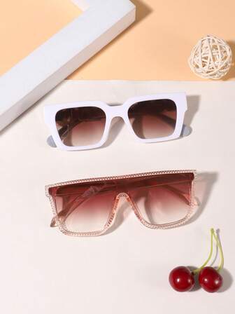 1 SET 2 PCS Acrylic Casual Large-Frame Stylish Glasses For Teenagers Aged 14-16, Suitable For Holiday Outings, Fashion Accessories, And Festive Gifts