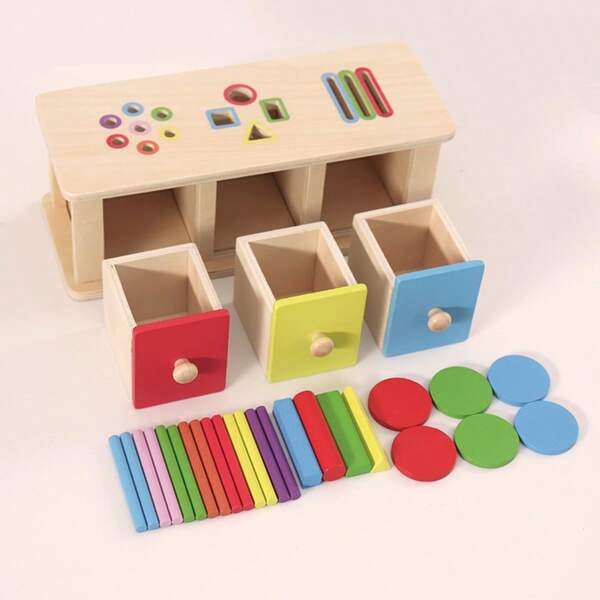 Wooden Drawer Box Early Childhood Education Wooden Children's Kindergarten Teaching Tools Geometry Shape Recognition Coin Color Classification Toy