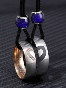 2PCS Stainless Steel Necklace Two Pieces Couple Ring Heart Pendant Necklace Promise Necklace