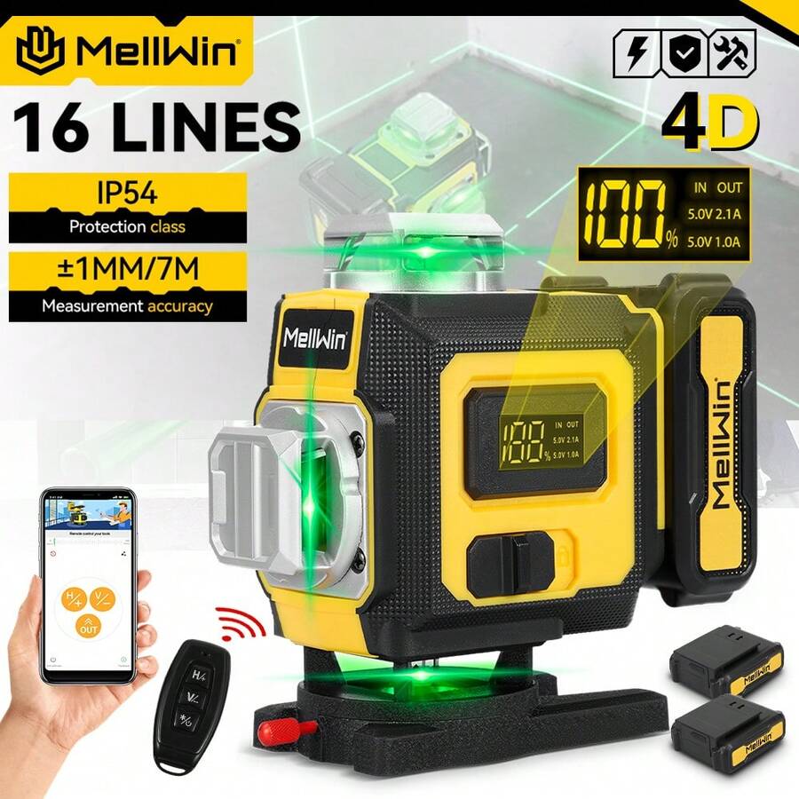 ONEVAN 16 Lines 4D Laser Levels 360 Horizontal Vertical Green Line Laser Level Self-Leveling Measure Leveling Tool - UK Plug(220-240V) - View 1