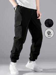 Men's Pants, Spring/Autumn Solid Color Multi-Pocket Drawstring Cargo Pants, Loose & Comfortable Sweatpants