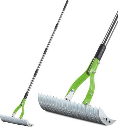 Thatch Rake,15" Lawn Dethatcher Rakes,Dead Grass Remover,Manual Dethatching Rake With Adjustable Length Handle,Scarifier Rake,Thatching Rakes Lawns Grass Loosening Soil