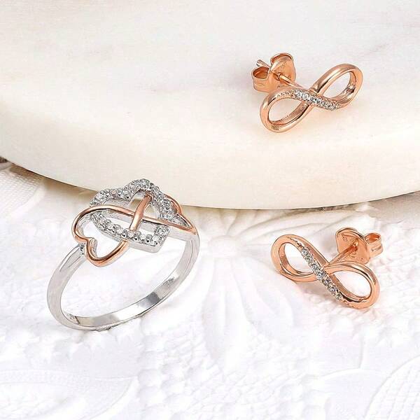Cubic Zirconia Eternity CZ Accent Pave  Love Knot Symbol Eternity Infinity Stud Earrings For Women Teens G...