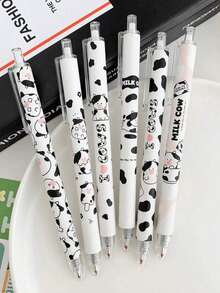 6pcs/Set Cartoon Cow Ballpoint Pens, Japanese Stationery, Black Ink, Suitable For School, Office, Student Writing - Black - View 8