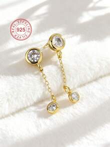 Artepollo 925纯银锆石耳钉，简约14K镀金锆石耳环，低过敏性，不褪色，轻盈，日常佩戴，礼盒包装，生日礼物，家庭聚会礼物 - 均碼 - 查看 4