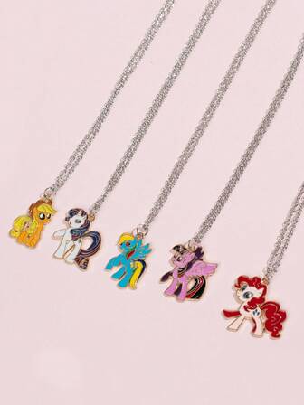  MY LITTLE PONY Colorful Bead Pendant Necklace,1pc Three-Dimensional My Little Pony Pendant Necklace,Suitable For Women's Daily Wear,Pinkie Pie Twilight Sparkle Fluttershy Rainbow Dash Rarity Necklace