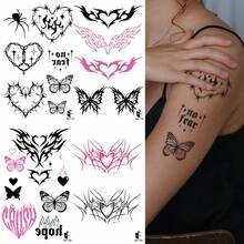 STARTTOOS 4pcs Black & Pink Heart, Butterfly, Spider Pattern Y2k Style Temporary Tattoo Stickers For Wrist, Body, Chest, Abdomen, Back - Multicolor - View 9