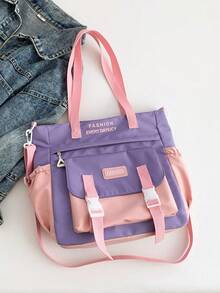 时尚单肩斜挎包，大容量手提包，新款女士手提包，时尚纯色单肩包（拉链封口，带衬里，适合购物、超市等场合，用途广泛；大容量可装手机、钱包、化妆品；适合可爱的中年和年轻女性） - 粉色 - 查看 10