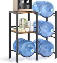 5 Gallon Water Jug Holder, Water Jug Stand With Wood Storage Shelves, 5 Gal Water Bottle Holder Storage Rack With Water Dispenser Stand For Home/Office/Garage Organizer (Rustic Brown Wood) - màu đen - Xem 8