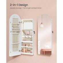 Wide Jewelry Organizer, Jewelry Cabinet Wall/Door Mounted, Arched Mirror With Storage, Lockable, Rounded Corner, Interior Mirror, 3.9x 16.5x 42.5 Inches, Cloud White UJJC020W01 - 雲白 - 查看 4