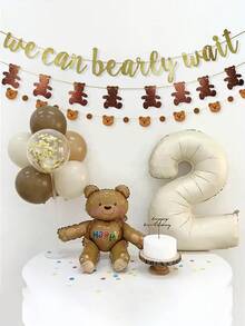 Glitter Gold We Can't Wait Baby Shower Banner, Teddy Bear, Gender Reveal Pull Flag