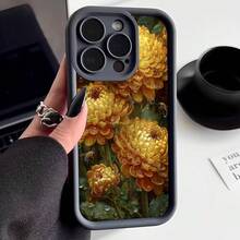 Funda para teléfono con borde negro diseño de flores amarillas con abejas y gotas de agua estilo natural para uso diario y protección elegante - Burdeos - Ver 3