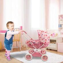 Anivia Brand Doll Stroller, Playhouse Toy, 1 Set Foldable Doll Stroller Toy Suitable For 11-18 Inch Dolls, Toy Stroller For Children 3 Years Old And Up. It Features Quiet Wheels And Comfortable Handle, Ideal Gift For Children's Festivals And Birthdays. - Pink - View 5