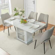 Modern Rectangular Dining Table, 120cm-160cm, Extendable, With Printed Black Marble Top + MDF X-Shaped Table Leg With Metal Base - Putih + Kaca + MDF + Baja + Ruang Hidup Utama - View 12
