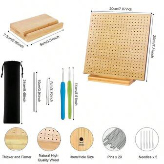 Crochet Blocking Board, 7.9&Quot; Bamboo Square Blocking Board For Crocheting Knitting, Granny Crochet Projects, Wooden Cr...