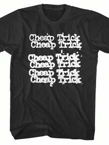 Cheap Trick Logo Repeated Rock Band Men's T Shirt Album Tour Music Merch Black - 黑色 - 查看 1