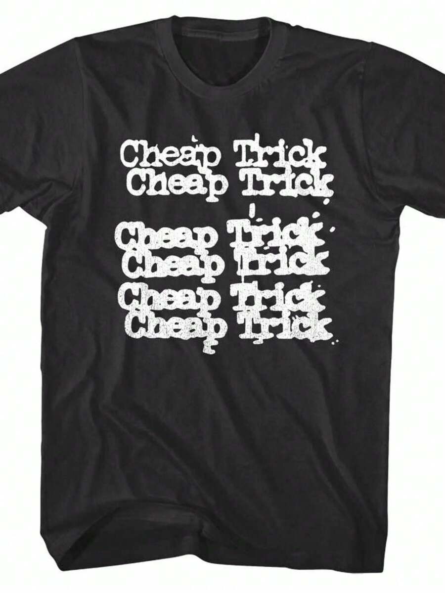 Cheap Trick Logo Repeated Rock Band Men's T Shirt Album Tour Music Merch Black - 黑色 - 查看 1