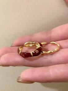 1 PC Gold Plated Floral Ring Open Adjustable Design Red Enamel Accents Irregular Flower Shape Stackable Vintage Style Jewelry For Women Daily Wear Wedding Party Festival Gift