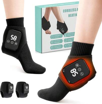Portable Hot Compress Vibration Foot Massager Ankle Joint Protection Heating Strap With 3 Vibration Modes & 3 Heat Levels USB Rechargeable Cordless Ankle Massager With Heat Ankle Heated Brace Wrap Warmer For Plantar