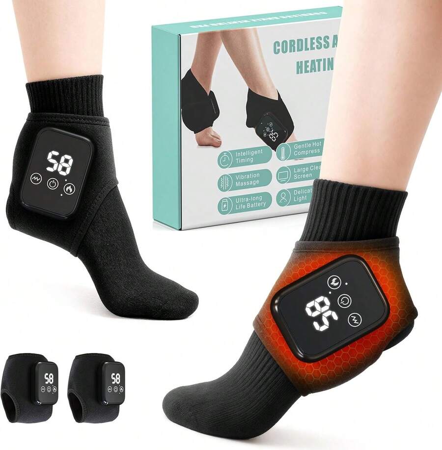 Foot Massager Cordless Ankle Massager With Heat, Ankle Heating Pad, USB Rechargeable Heated Brace Wrap Warmer, 5 Heat Levels, 3 Vibration Modes, Auto Shut Off,Plantar Fasciitis Foot Massager - Gifts For Women Men [One Piece] - 1pc - View 1