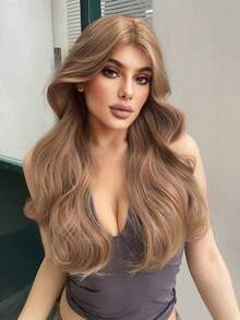 4英寸×1英寸蕾丝前额卷发假发，棕色卷发假发，28英寸长，外观自然，适合节日和日常佩戴 - 摩卡棕 - 查看 5