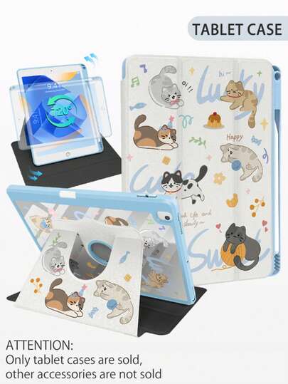 1 Piece, Cartoon Graffiti Animal Double-Sided Painted Three Fold IPad Tablet Protective Case, 720 Rotation Anti Bending Transparent Acrylic Shell, Thick Silicone Corner Anti Drop, Supports Automatic Wake-Up/Sleep, Hollow Logo Hole, Suitable Compatible With IPad 10/9/Pro 11 2024/IPad 11 2025