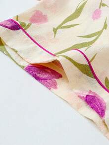 女士短袖和短裤郁金香印花睡衣套装