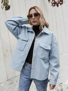 Chaqueta Con Solapa Para Mujer, Chamarra Informales Para Mujer, Con Solapa, Chamarra De Invierno Con Un  Solo Botonadura, Chamarra Cálido - Azul - Ver 5